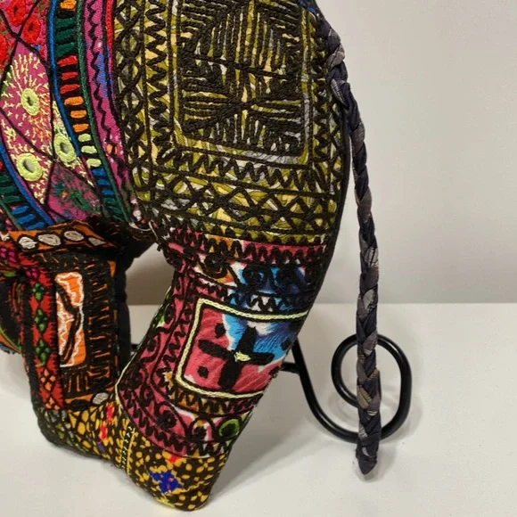 Vintage Indian Hand Embroidered Mirrored Banjara Elephant Pillow - Picture 5 of 16